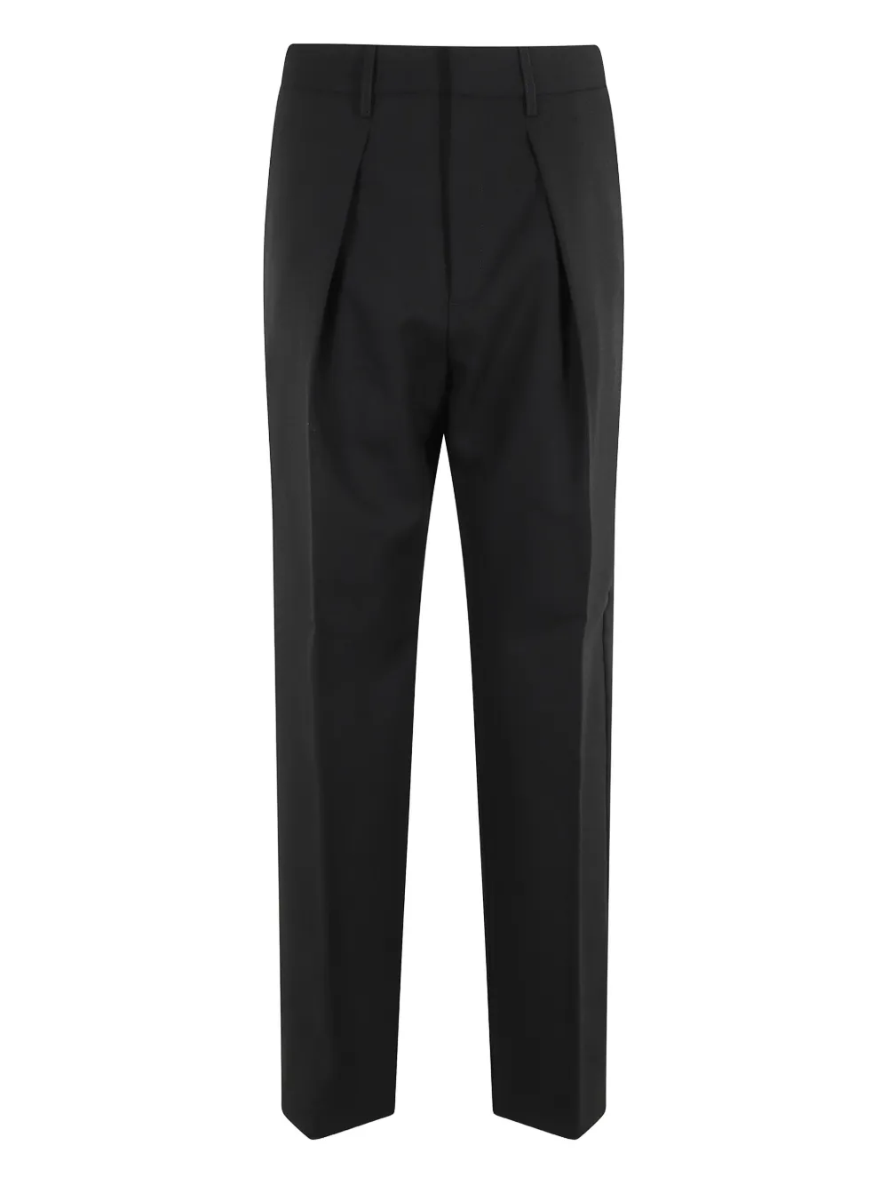 Soeur Curved Pleat Ankle-length Straight Pants In Virgin Wool In Black