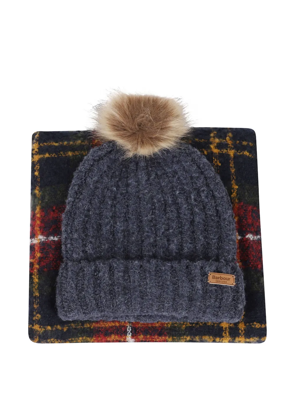 Barbour pompom-detail beanie-scarf set - Rosso
