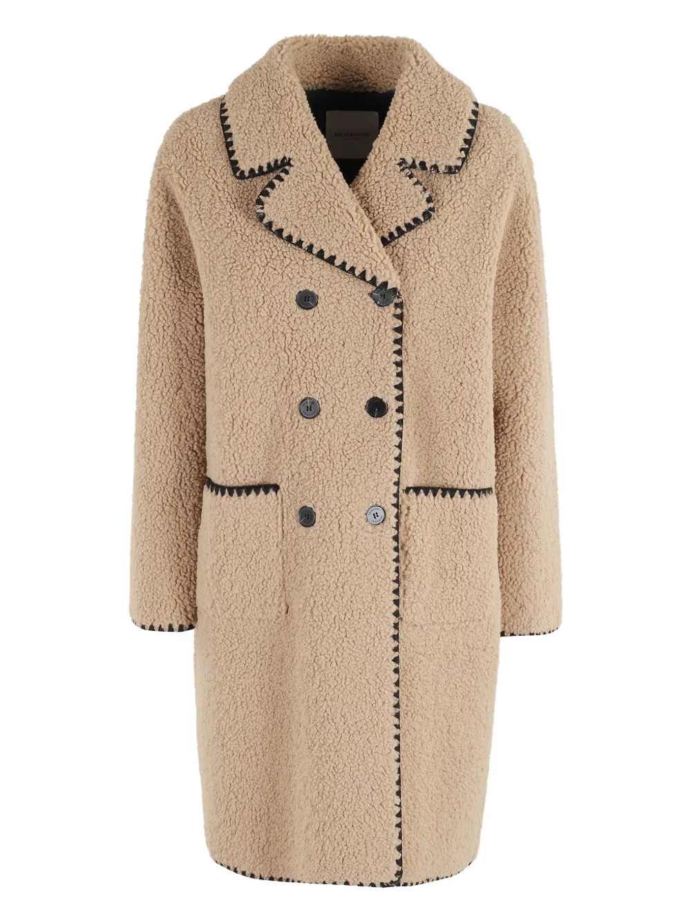 Ermanno Firenze Double-breasted Teddy Coat In Brown