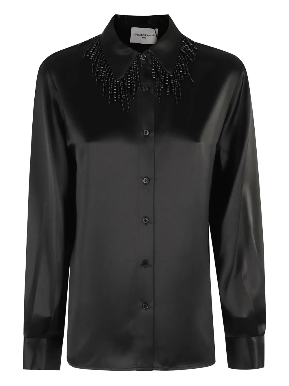 Isabelle Blanche beaded-collar satin shirt | Black | Image 1