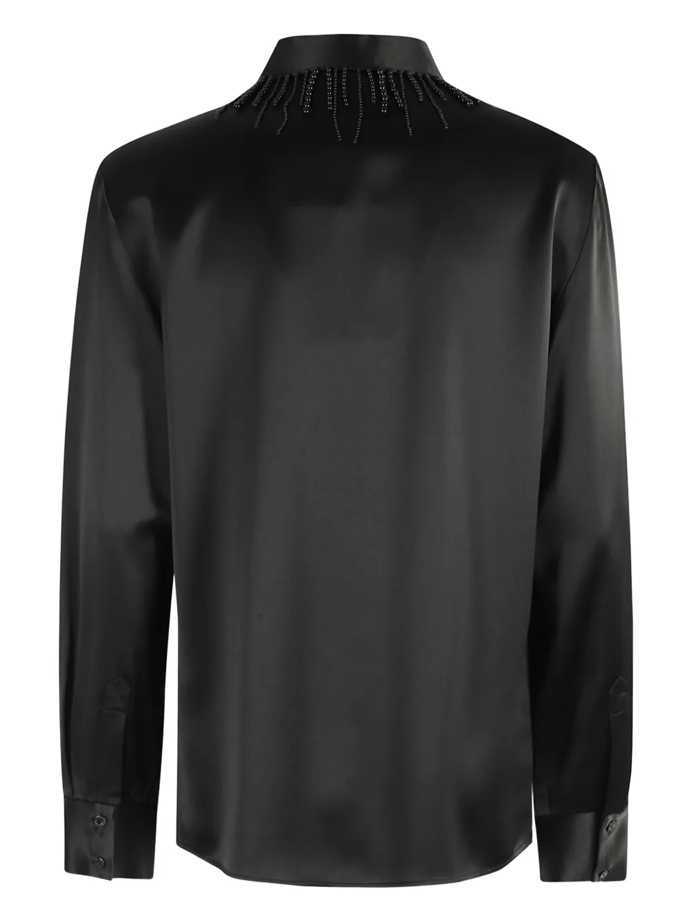 Isabelle Blanche beaded-collar satin shirt - Zwart
