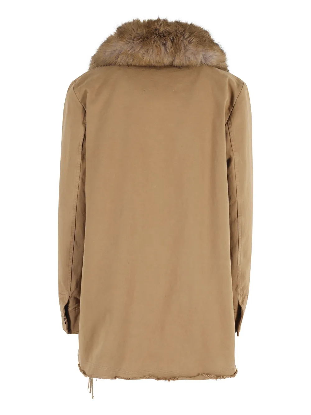Bazar Deluxe Faux-fur Collar Frayed-edge Coat In Brown