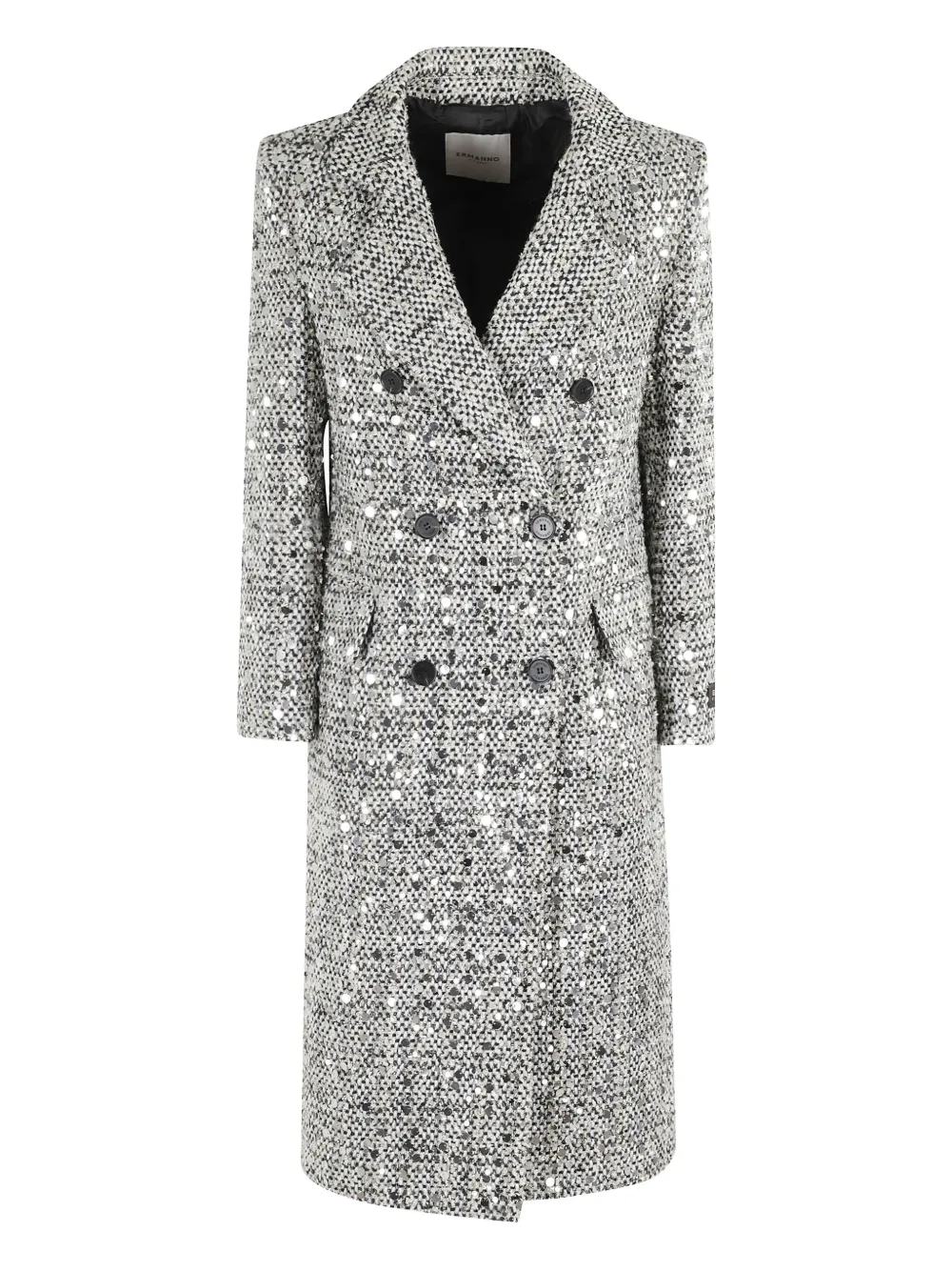Ermanno Firenze Sequin-embellished Double-breasted Coat In Gray