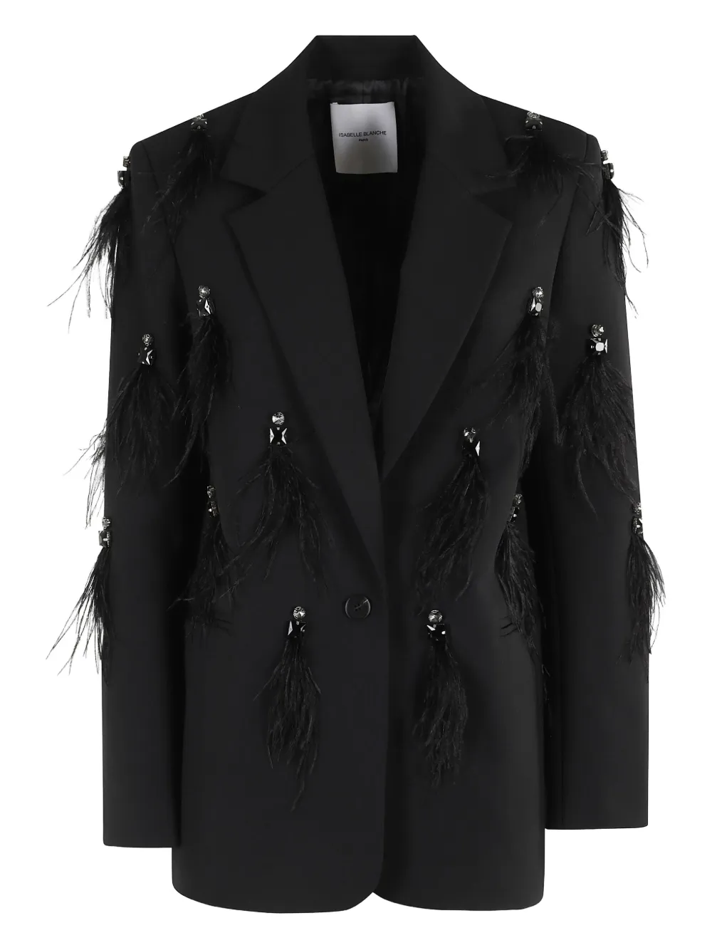 Isabelle Blanche Feather-embellished Blazer In Black