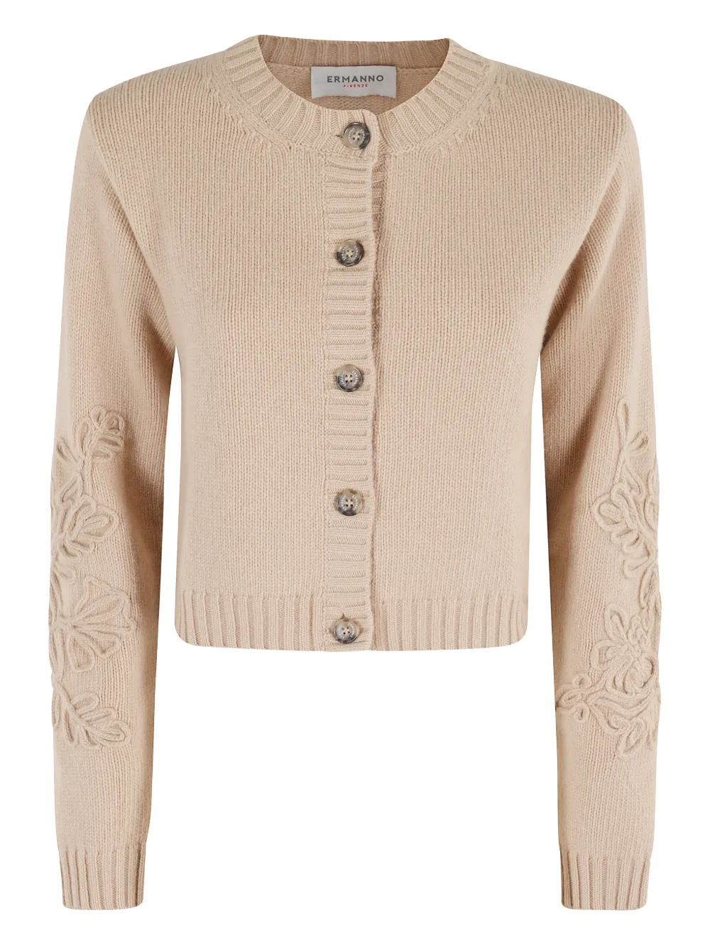 Ermanno Firenze Floral-embroidered Button Cardigan In Neutral