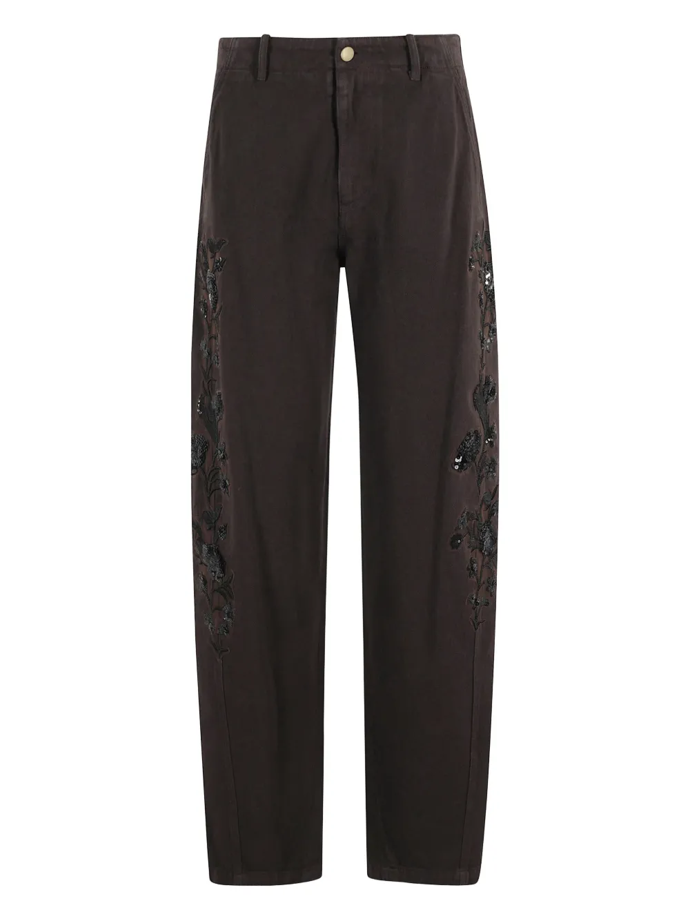 Ermanno Firenze Mid-rise Wide Leg Pants With Contrasting Sequin Embroidery In Brown