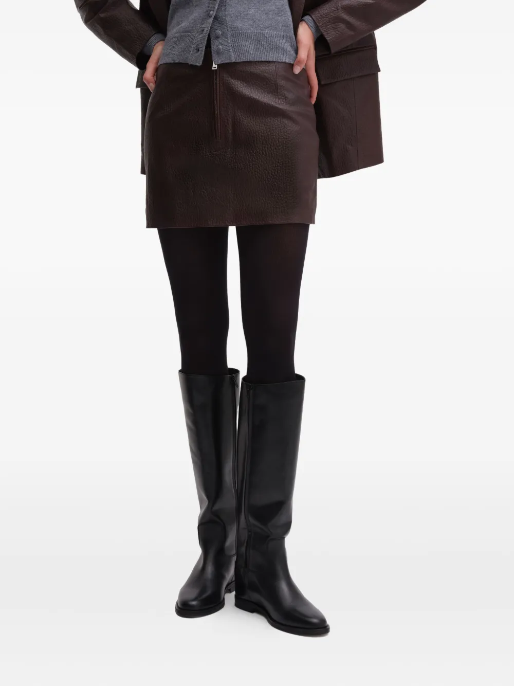 Remain Birger Christensen Leather Zip-front Mini Skirt In Brown