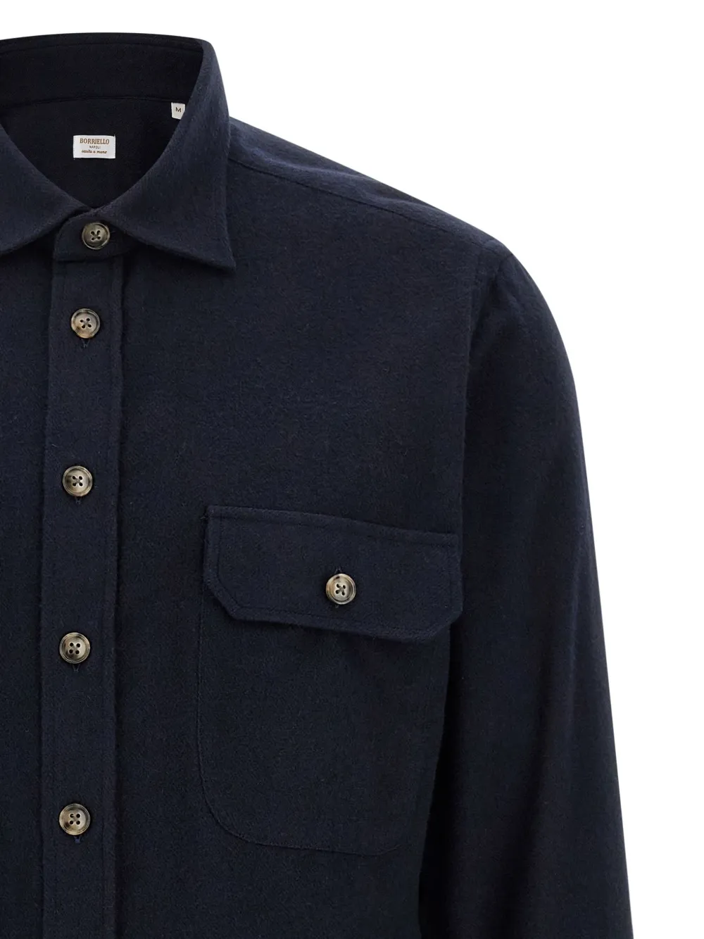 Borriello Napoli Structured Cotton Flannel Shirt With Buttoned Pockets In Black
