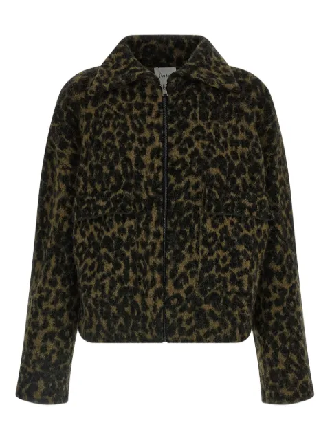 Nude animal-print shirt-collar bomber jacket