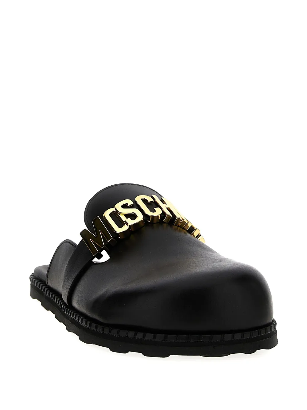 Moschino logo-plaque leather mules Black