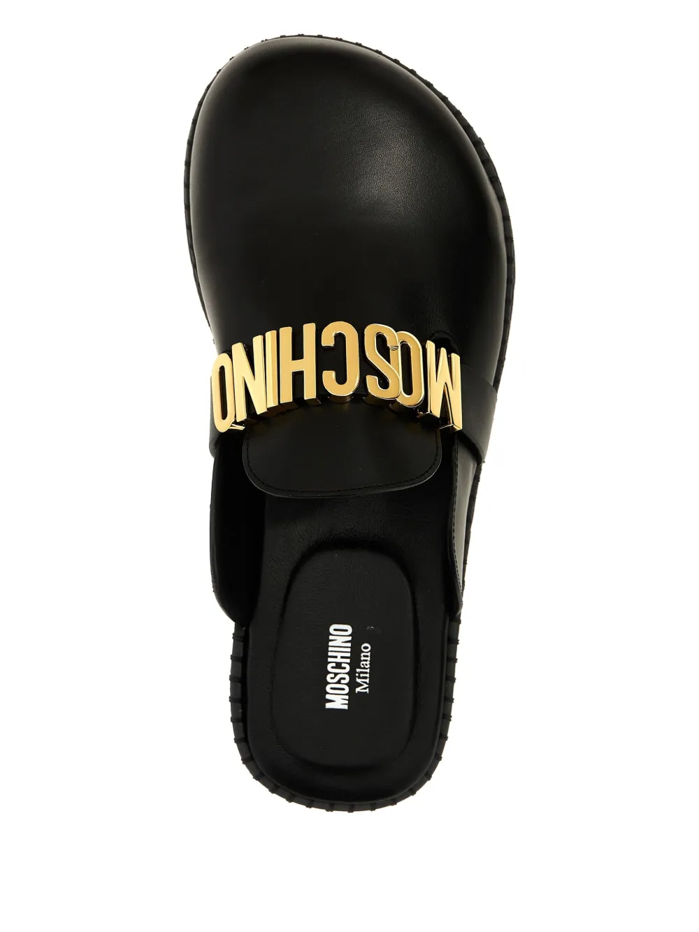 Moschino logo-plaque leather mules Black