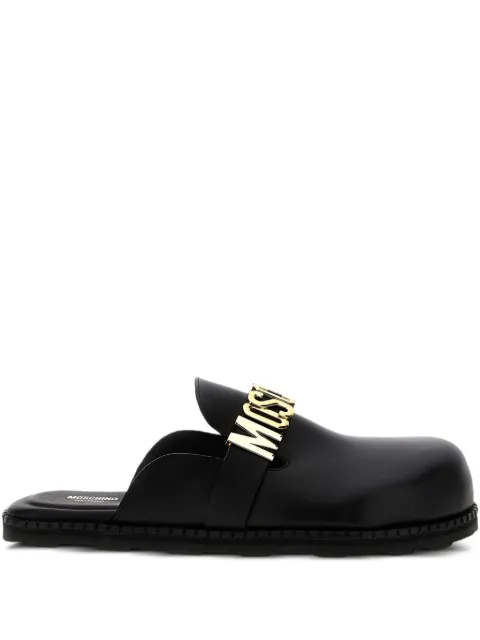 Moschino logo-plaque leather mules