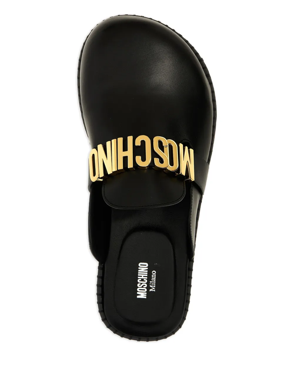 Moschino Leren muiltjes met logoplakkaat Zwart