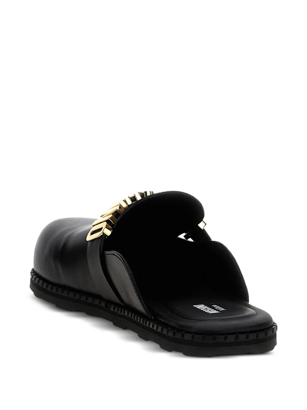 Moschino Leren muiltjes met logoplakkaat Zwart
