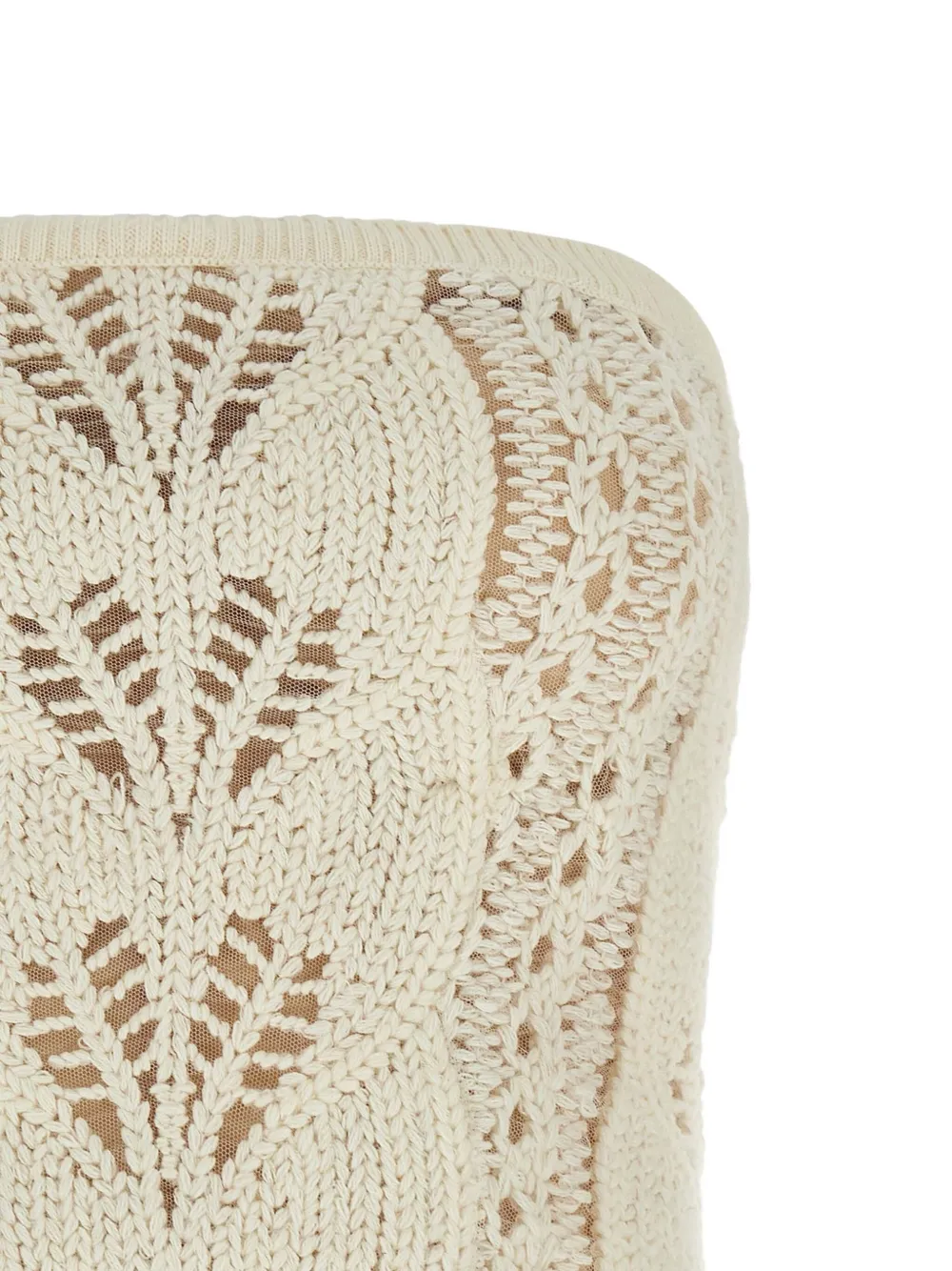 Ermanno Scervino Strapless Cropped Knit Top With Sheer Accents In Neutral