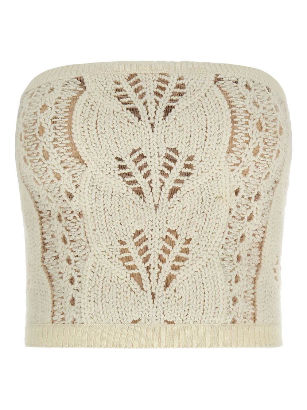 Ermanno Scervino Strapless Cropped Knit Top With Sheer Accents In Neutral