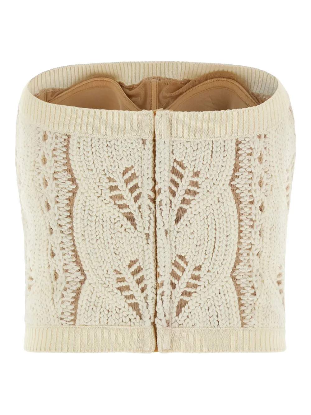 Ermanno Scervino Strapless Cropped Knit Top With Sheer Accents In Neutral