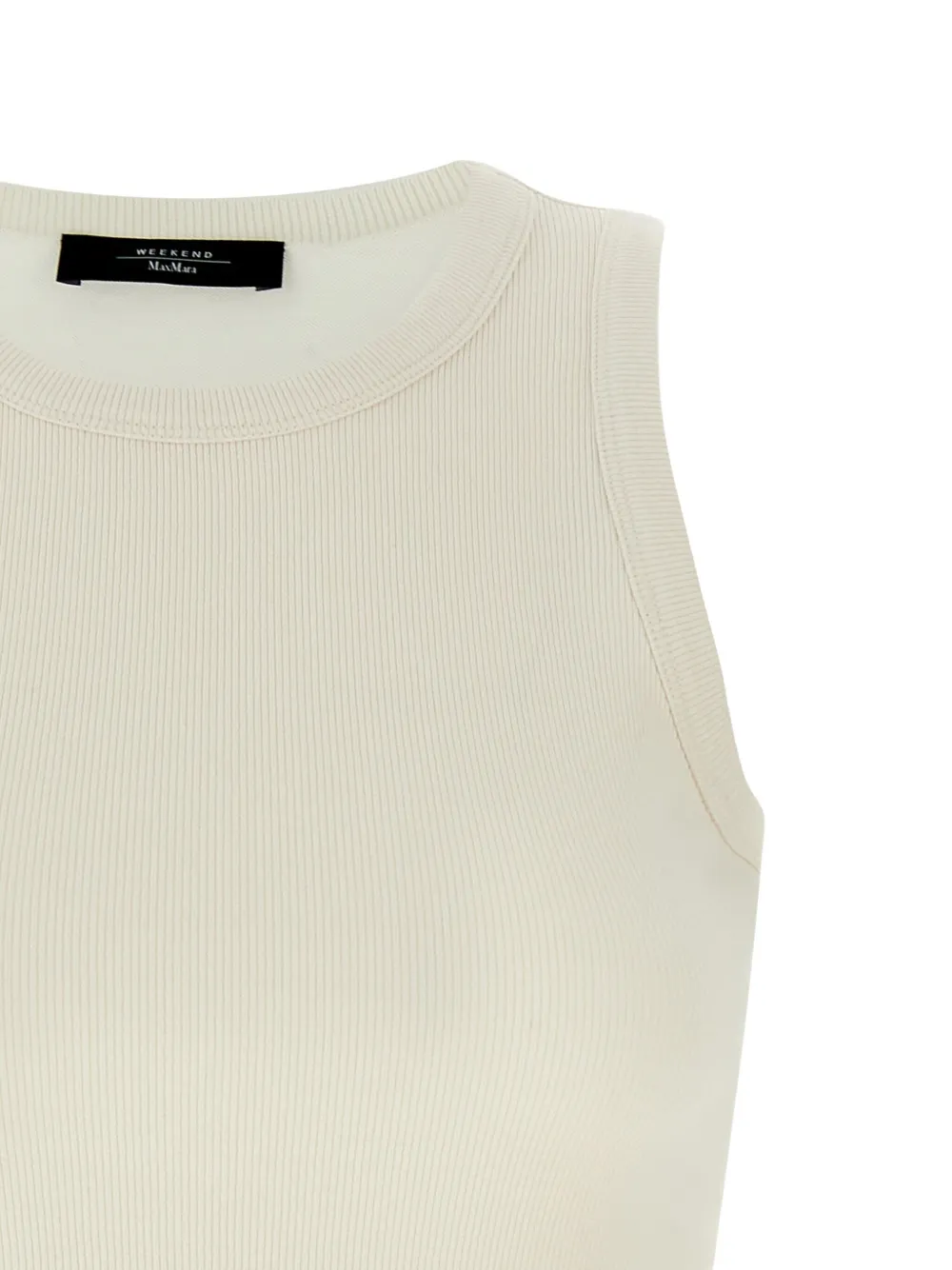 Weekend Max Mara Ribbed Crew Neck Sleeveless Top In White