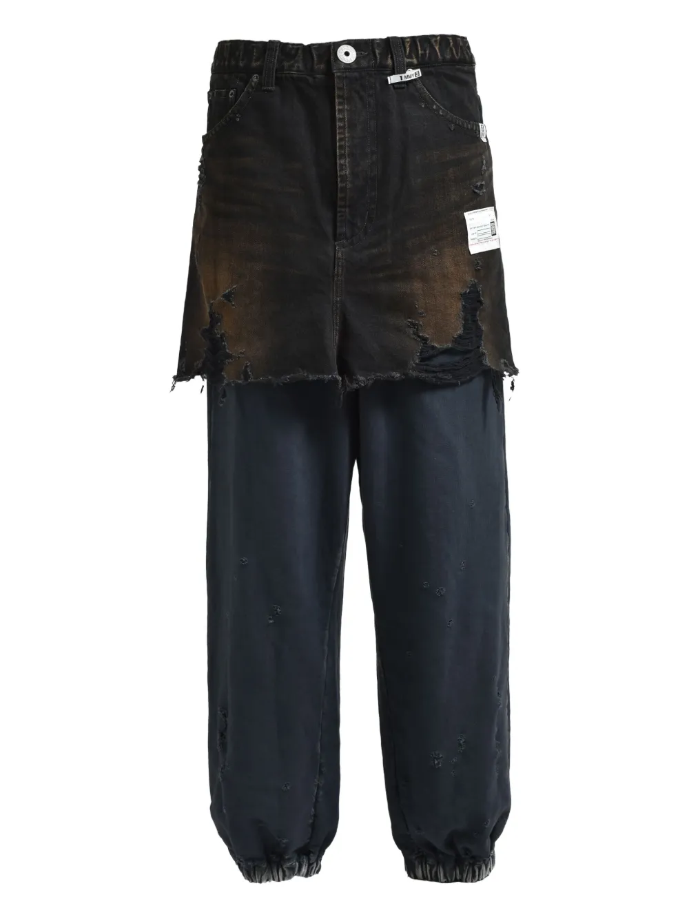 Miharayasuhiro Frayed Denim-panel Jeans In Blue