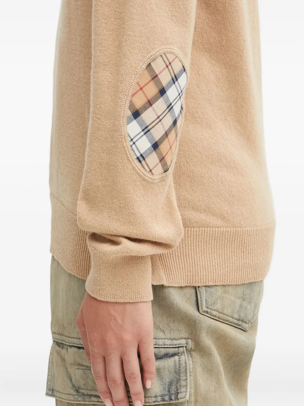 Barbour Roll-neck Plaid-patch Sweater In Neutral
