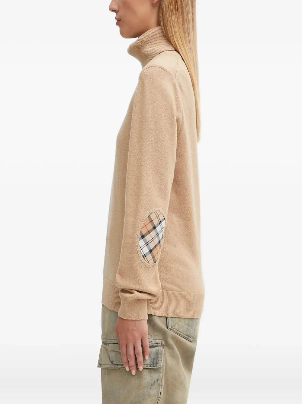 Barbour Roll-neck Plaid-patch Sweater In Neutral