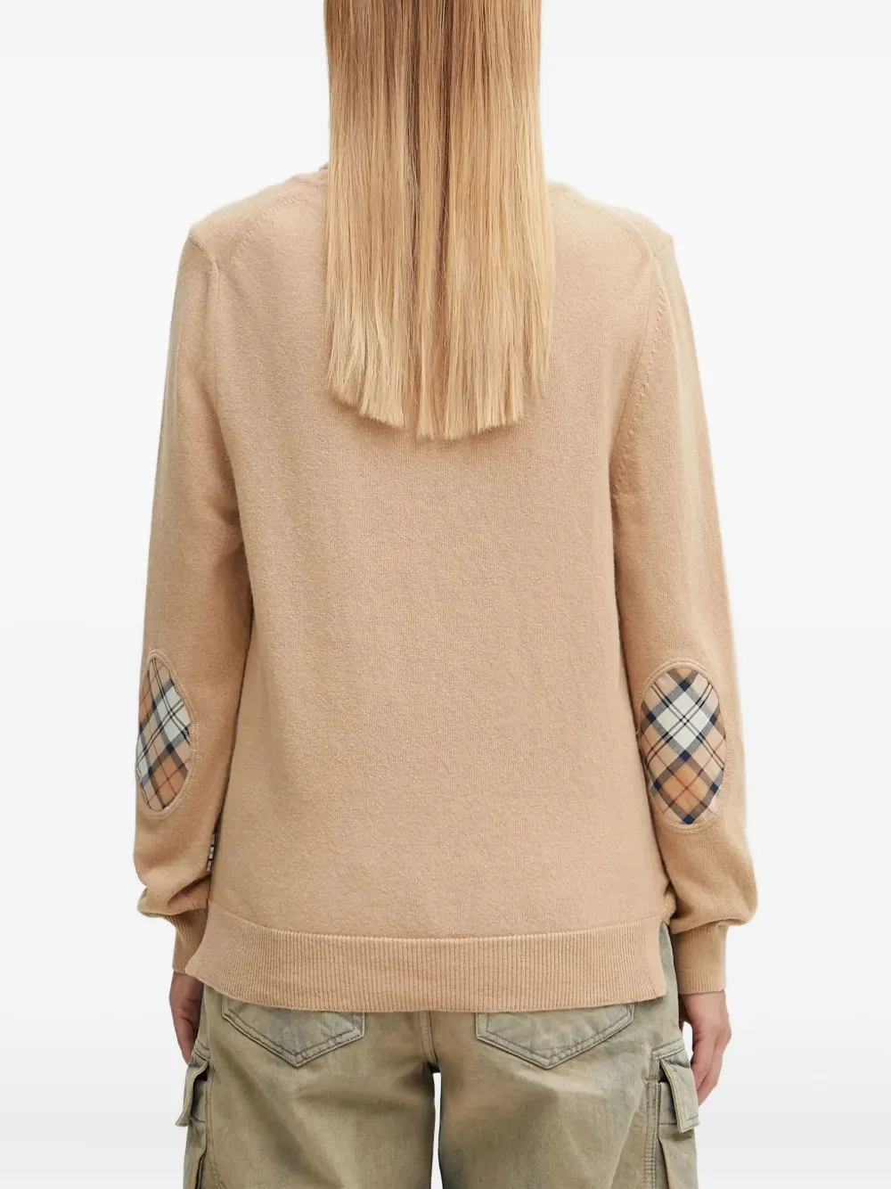 Barbour Roll-neck Plaid-patch Sweater In Neutral