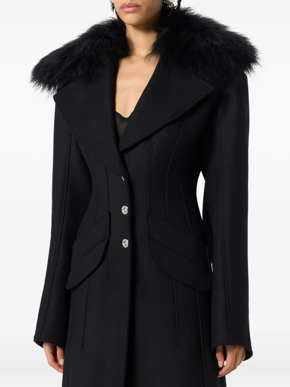 Blumarine Faux-fur-trimmed Coat In Black