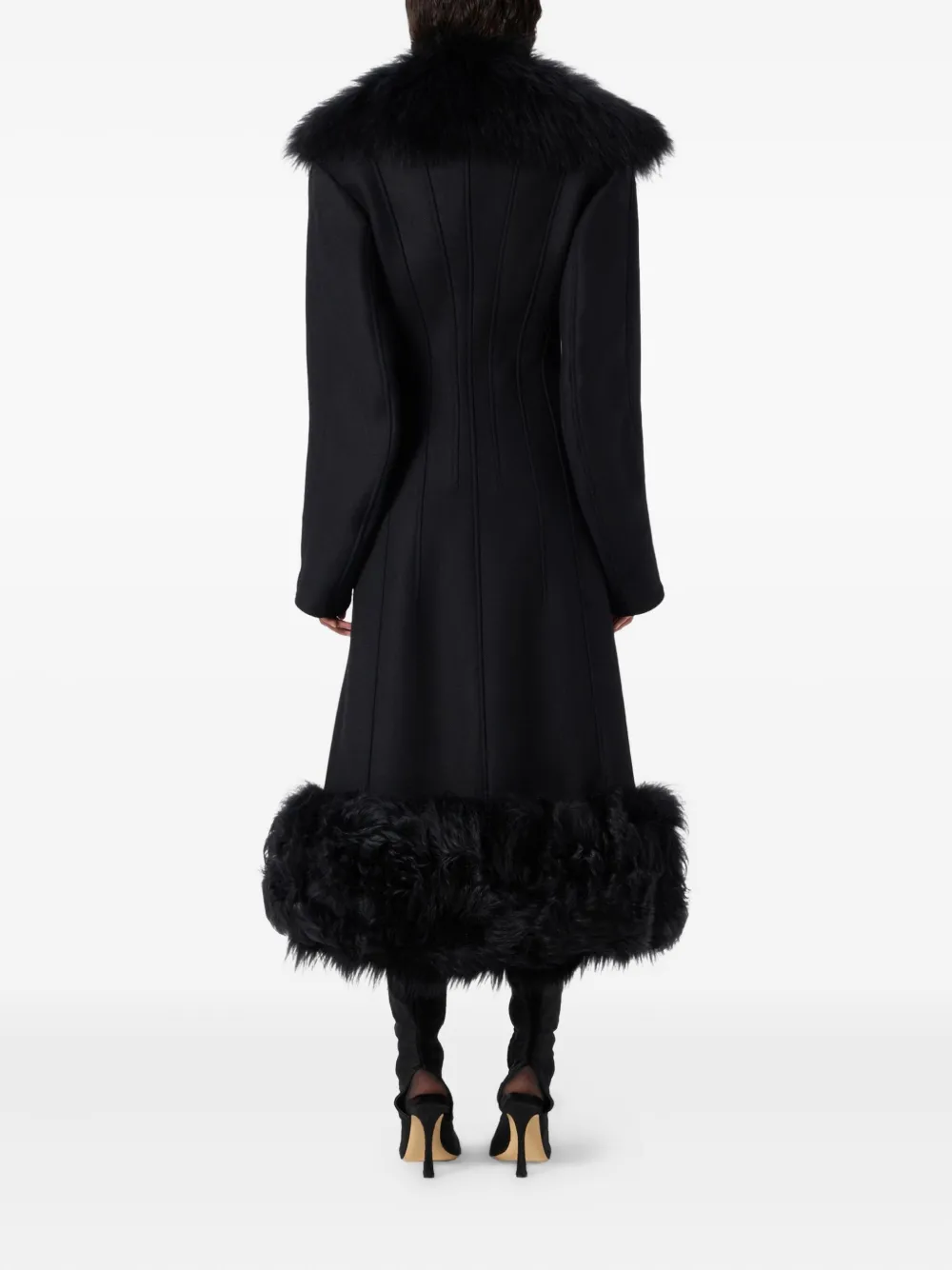Blumarine Faux-fur-trimmed Coat In Black