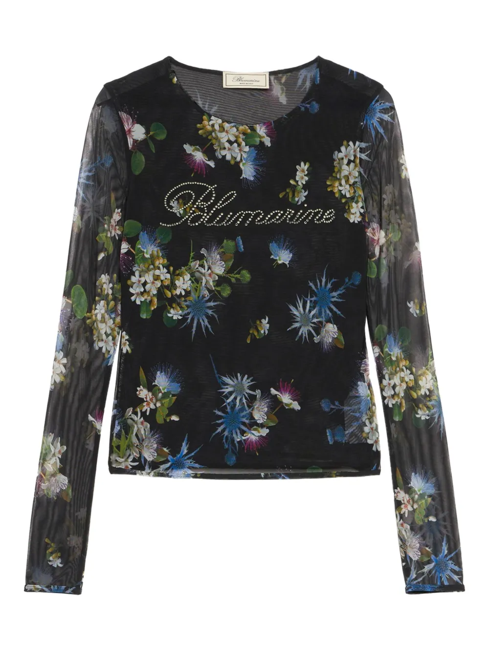 Blumarine floral-print mesh top | Black | Image 1