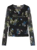 Blumarine floral-print mesh top - Black