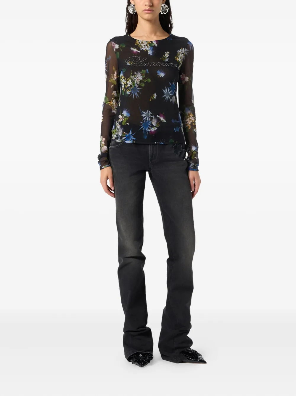 Blumarine Top met bloemenprint - Zwart