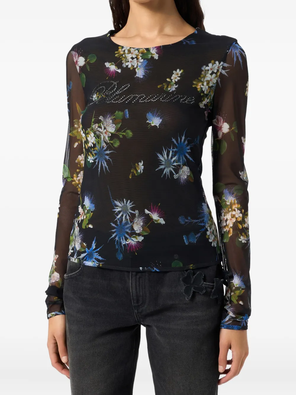 Blumarine Top met bloemenprint Zwart