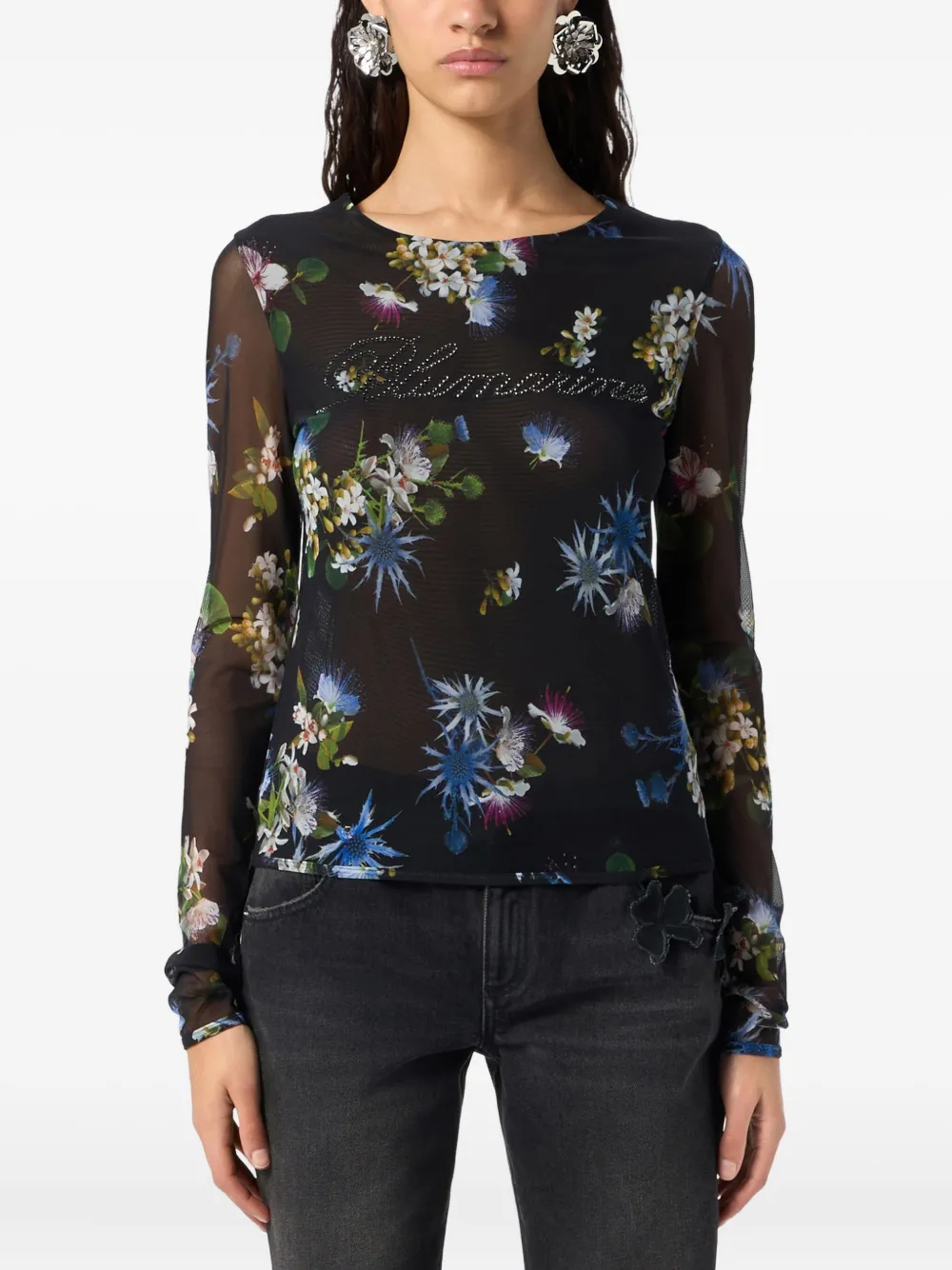 Blumarine Top met bloemenprint Zwart