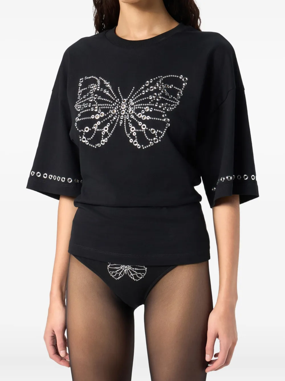 Blumarine Butterfly-embellished T-shirt In Black