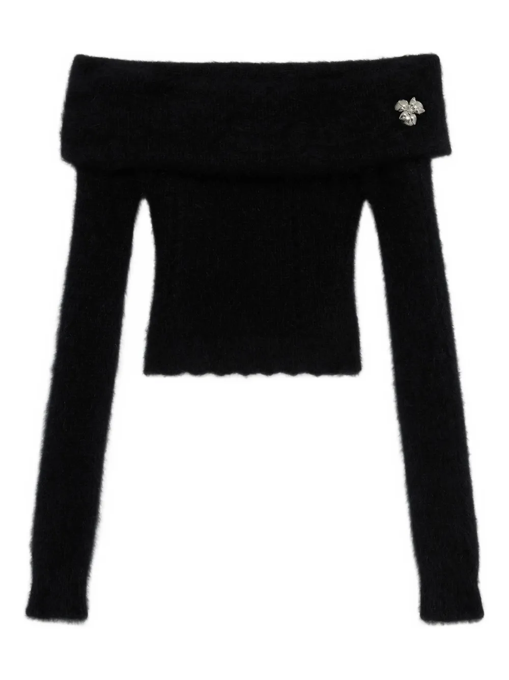 Blumarine floral-appliqué off-shoulder top | Black | Image 1