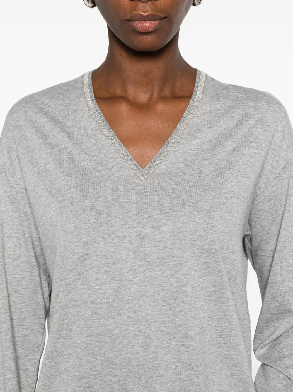 Fabiana Filippi Crystal-embellished V-neck T-shirt In Gray