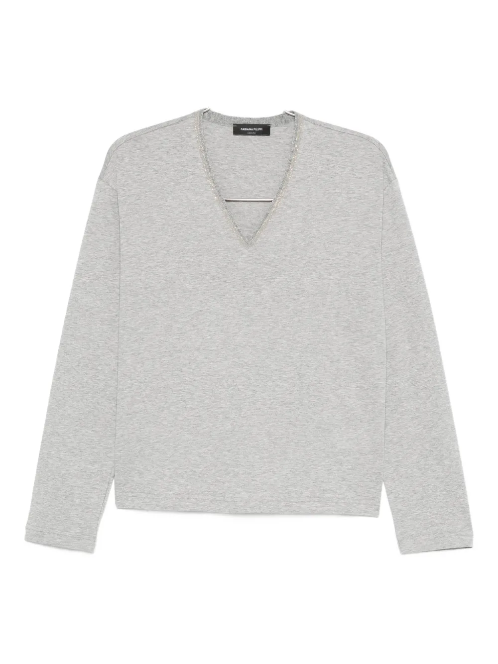 Fabiana Filippi Crystal-embellished V-neck T-shirt In Gray