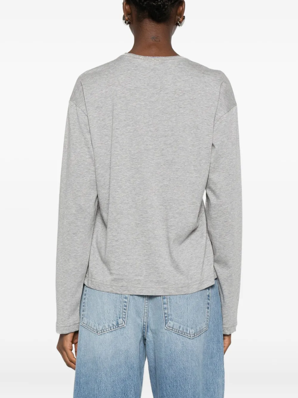 Fabiana Filippi Crystal-embellished V-neck T-shirt In Gray