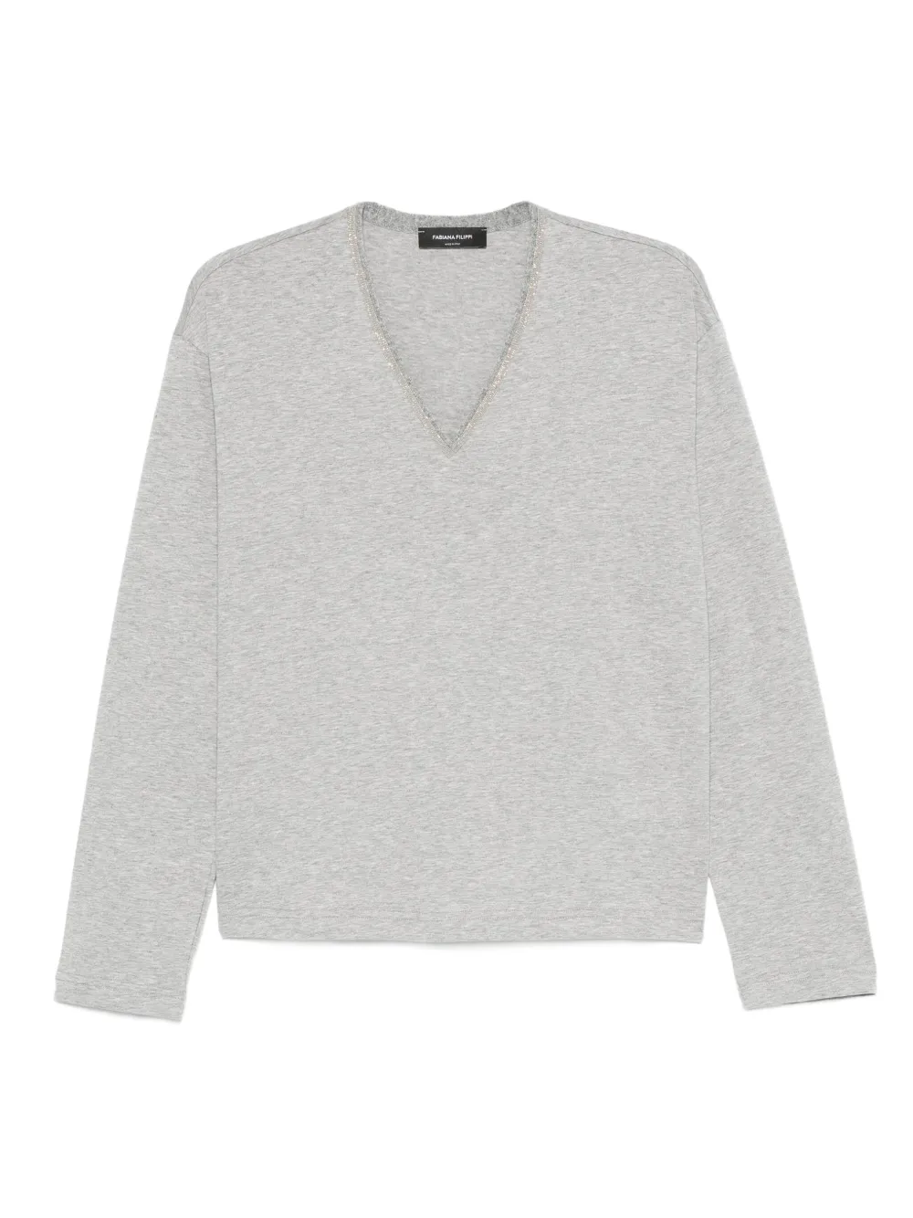 Fabiana Filippi crystal-embellished v-neck t-shirt | Grey | Image 1