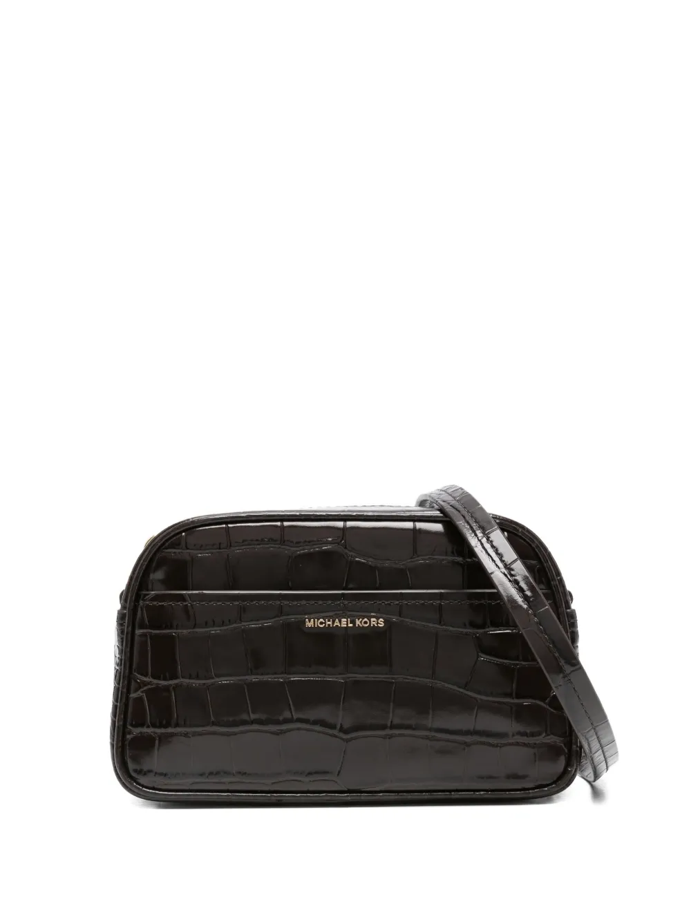 Michael Kors Jet Set Crocodile-effect Zip-top Shoulder Bag In Brown