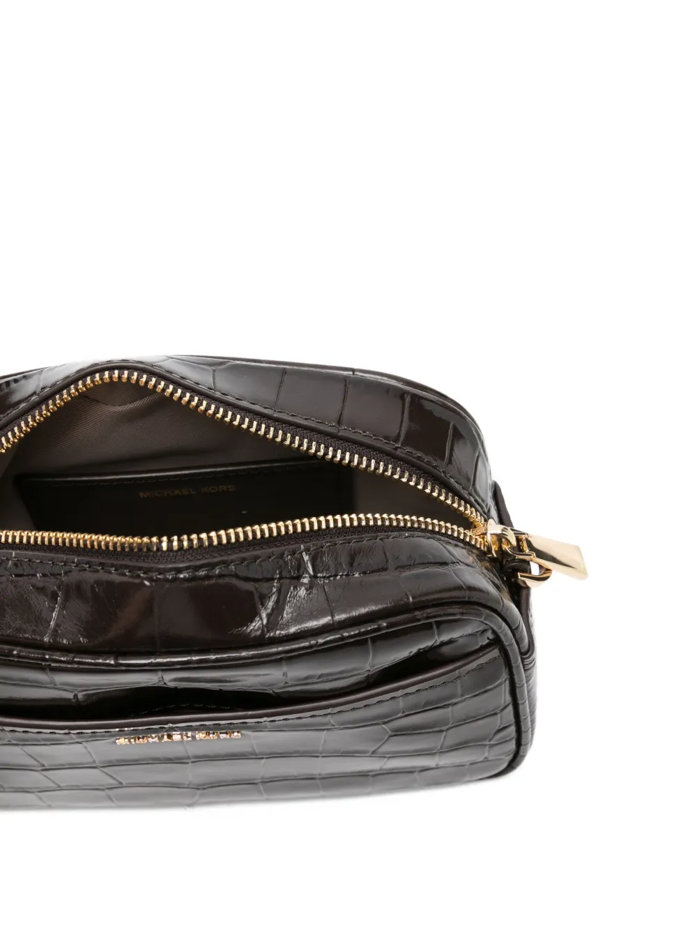 Michael Kors Jet Set Crocodile-effect Zip-top Shoulder Bag In Brown