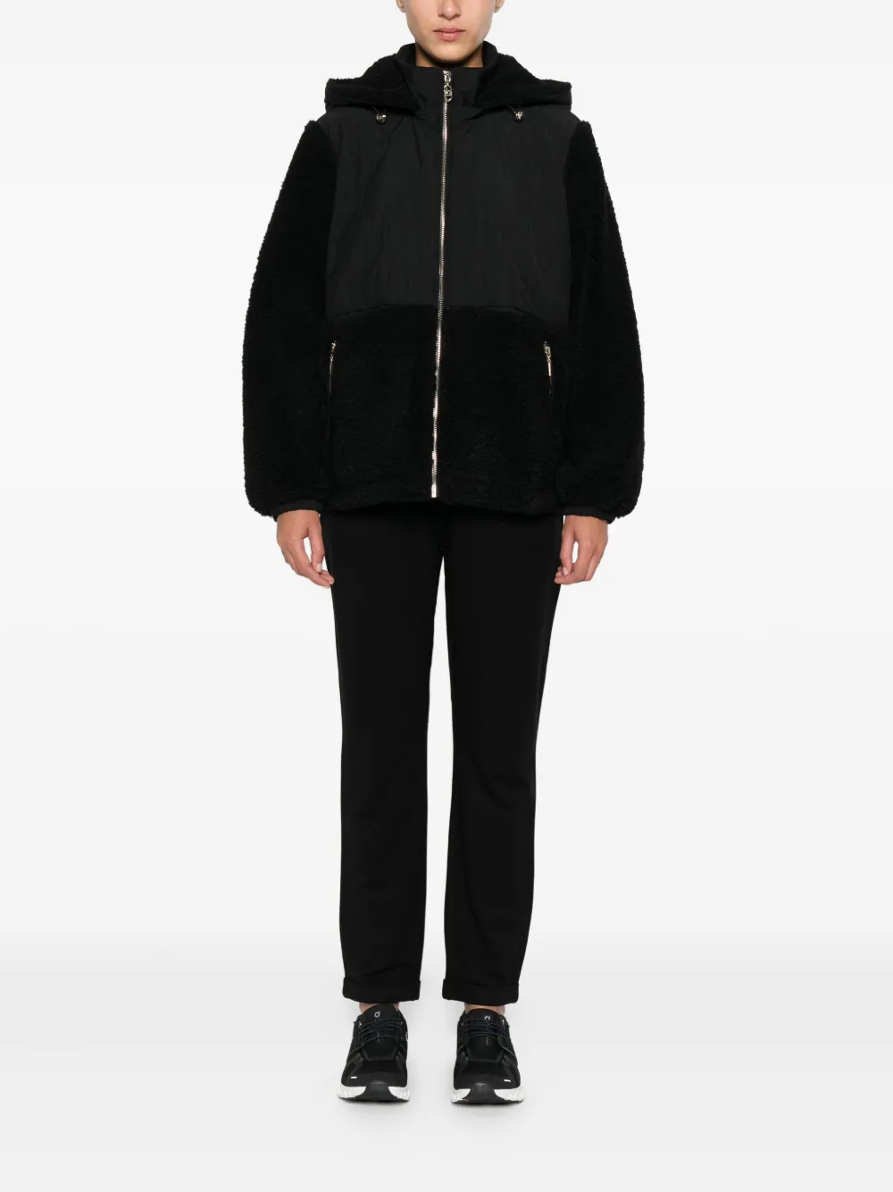 Liu •jo Hooded Teddy-paneled Jacket In Black