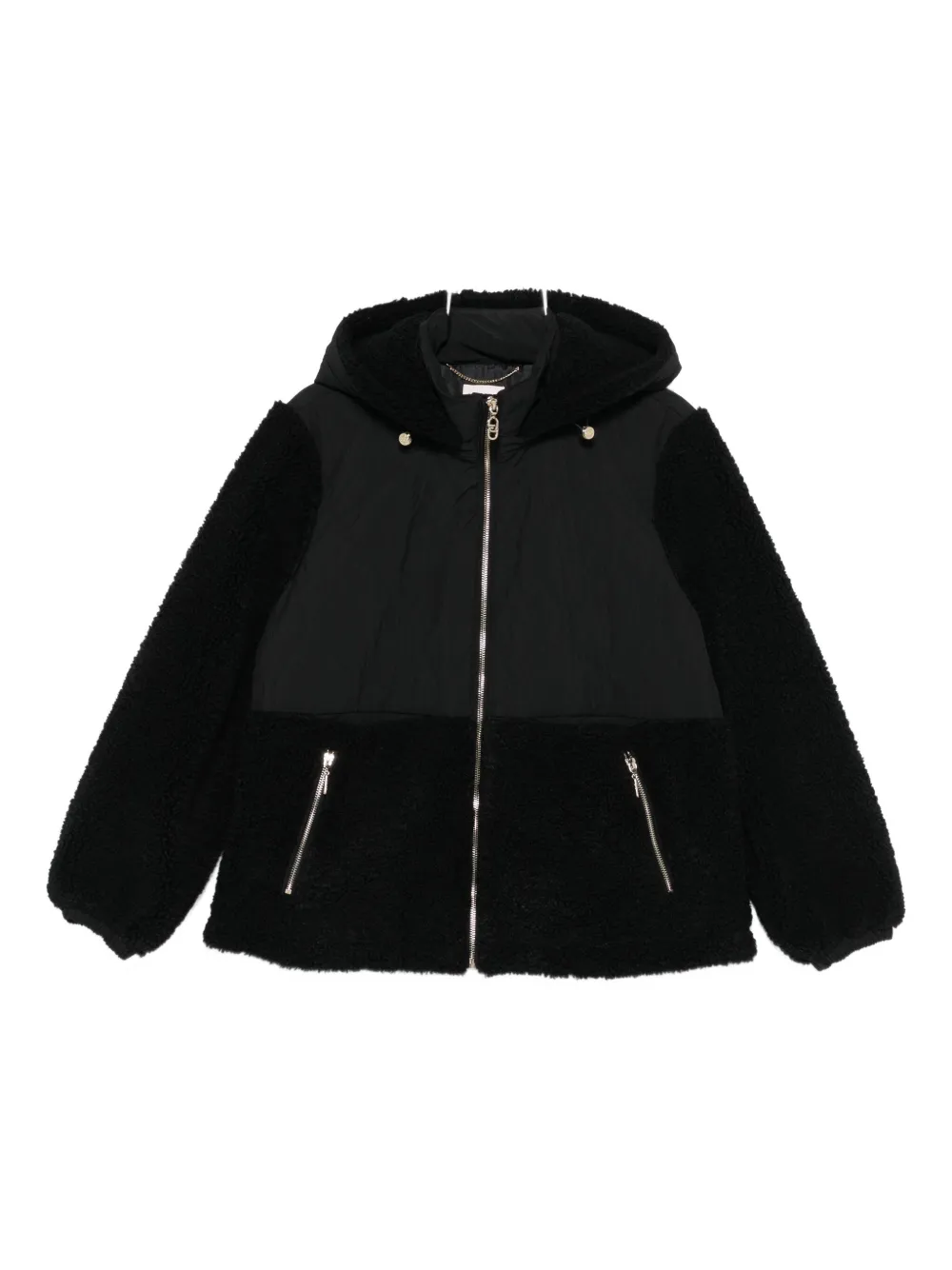 Liu •jo Hooded Teddy-paneled Jacket In Black