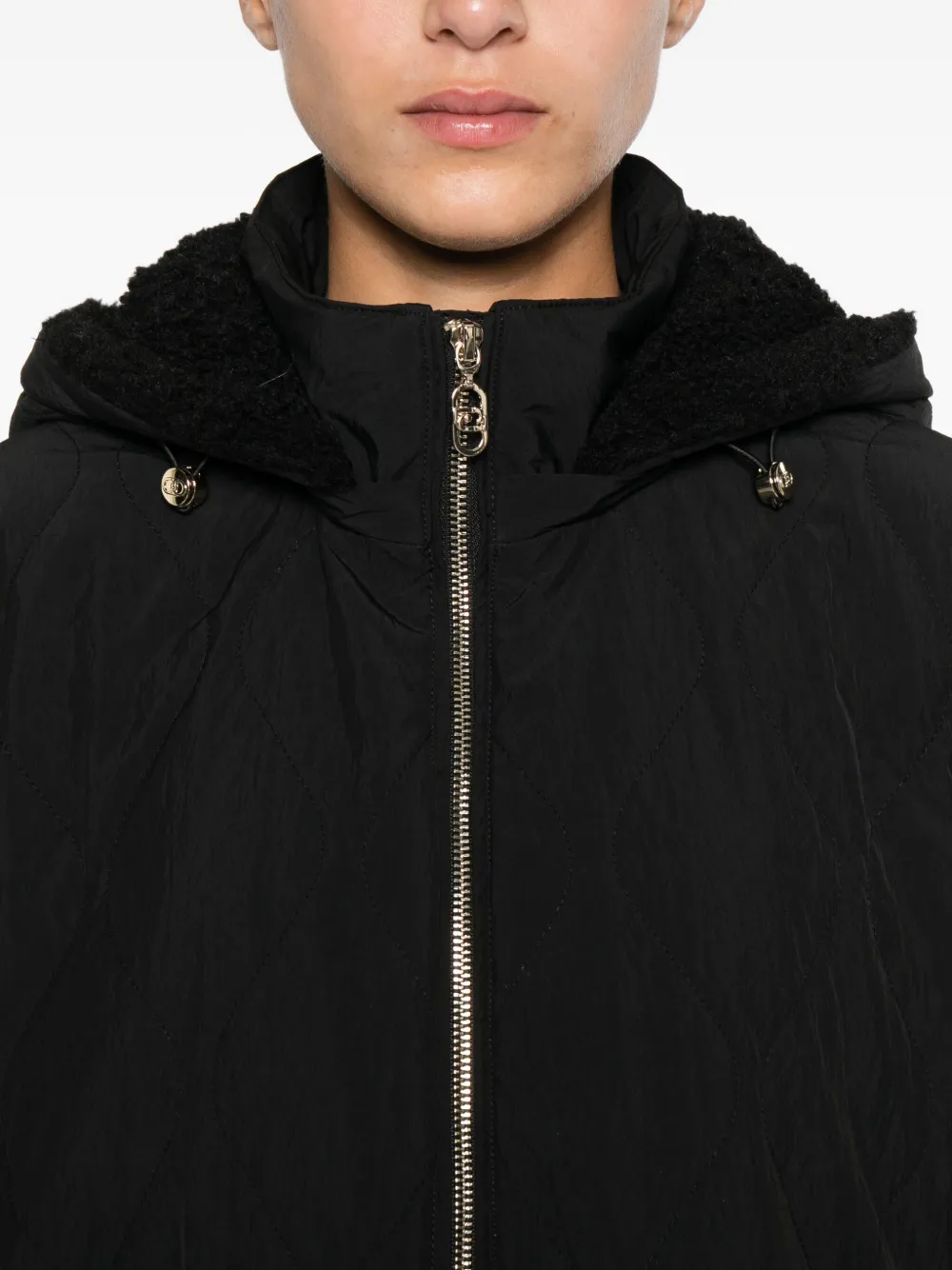 Liu •jo Hooded Teddy-paneled Jacket In Black
