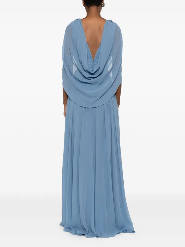 Elie Saab Draped V-neck Maxi Dress | Blue | FARFETCH