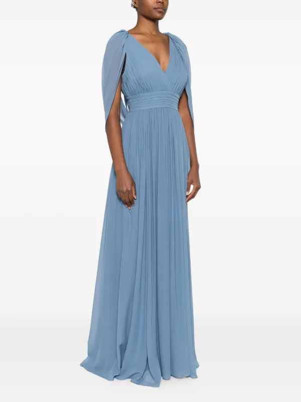 Elie Saab Draped V-neck Maxi Dress | Blue | FARFETCH