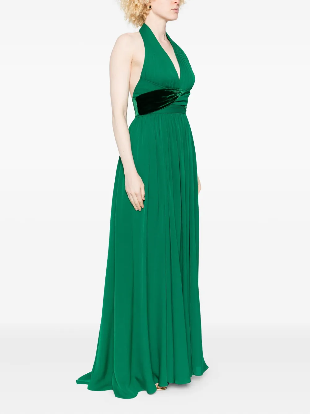 Elie Saab V-neck A-line Maxi Dress In Green