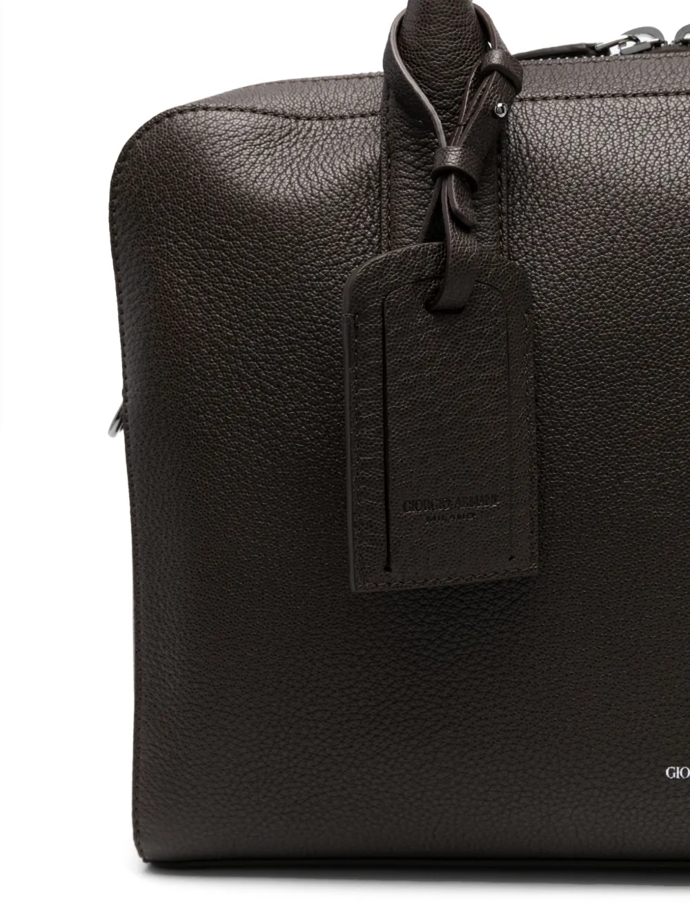Giorgio Armani Leather Top-handle Briefcase In Brown