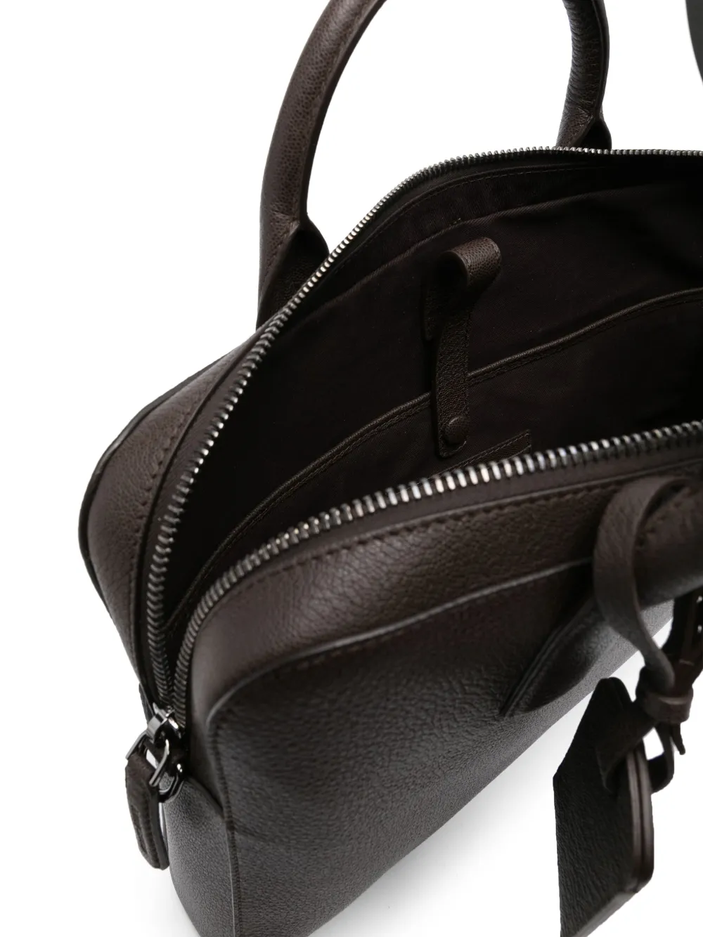 Giorgio Armani Leather Top-handle Briefcase In Brown