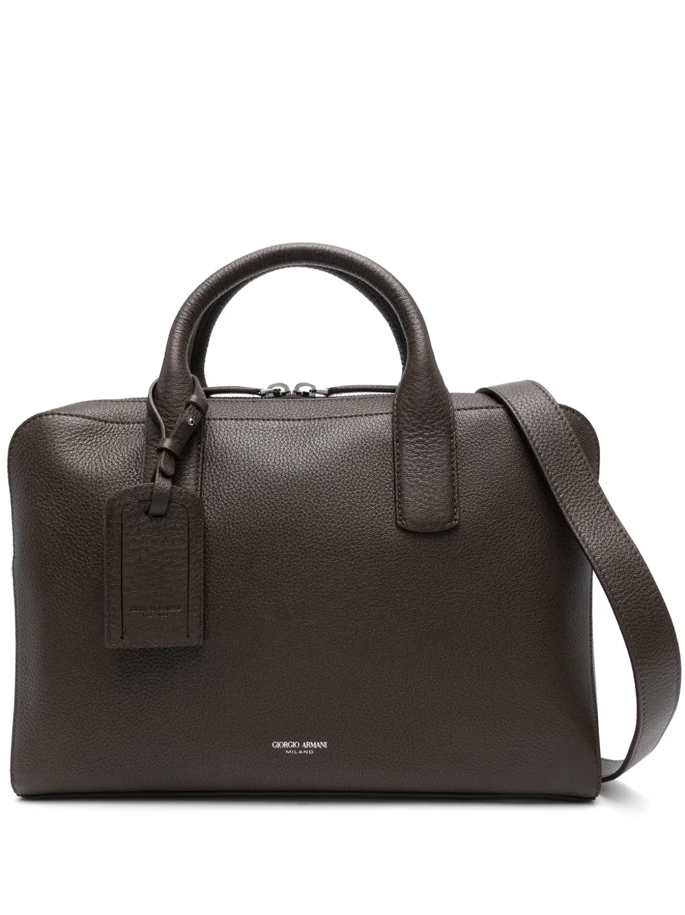 Giorgio Armani Leather Top-handle Briefcase In Brown